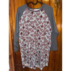 LuLaRoe Disney Minnie Mouse Pizza Raglan 3/4 Sleeve Top Women's Randy Size Large
